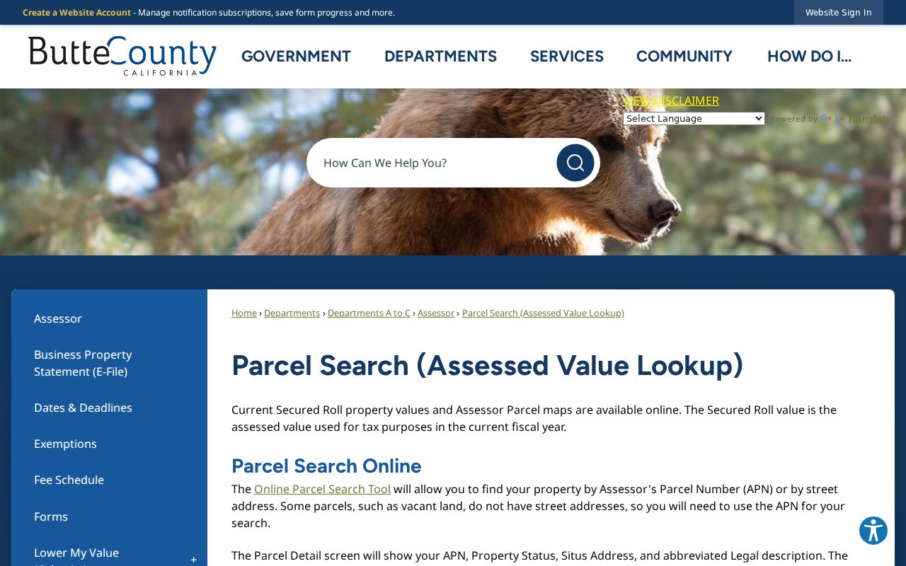 Oroville residents directory parcel search and assessor fields