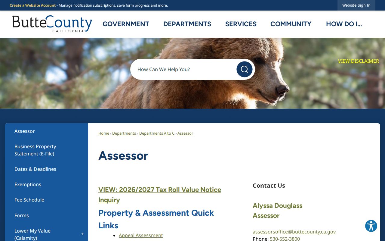 Oroville street directory reference to the Butte County Assessor